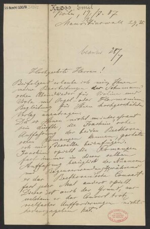 Brief an B. Schott's Söhne : 20.07.1887