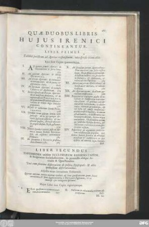Quae Duobus Libris Huius Irenici Contineantur.