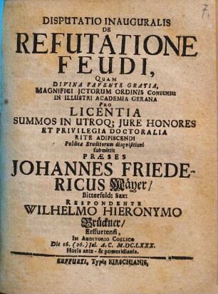 Disputatio Inauguralis De Refutatione Feudi