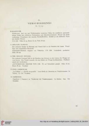 IV. Verschiedenes (Nr. 70-74)