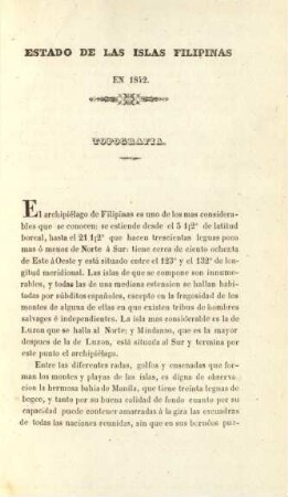 Estado de las islas Filipinas en 1842. Topografia