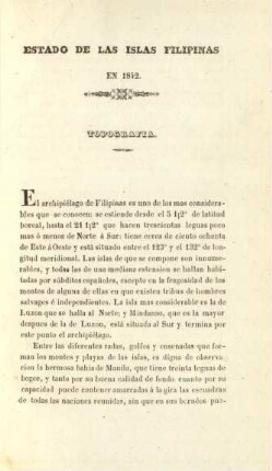 Estado de las islas Filipinas en 1842. Topografia