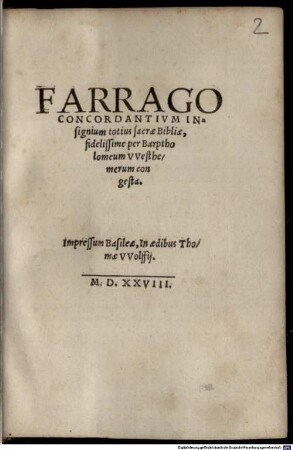 Farrago Concordantium insignium totius sacrae Bibliae
