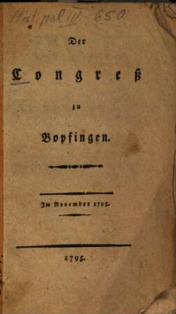 Der Congreß zu Bopfingen : im November 1795