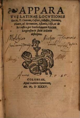 Apparatus Latinae locutionis ex M. T. Cicerone, Caesare, Sallustio ... descriptus ...