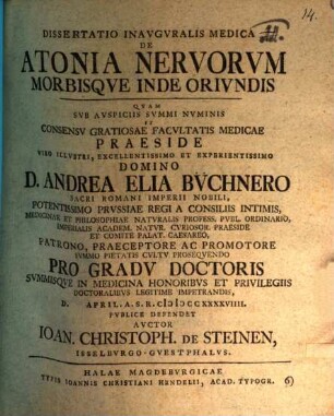 Diss. inaug. med. de atonia nervorum, morbique inde oriundis