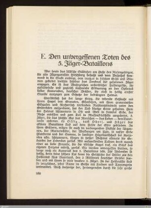 E. Den unvergessenen Toten des 5. Jäger-Bataillons