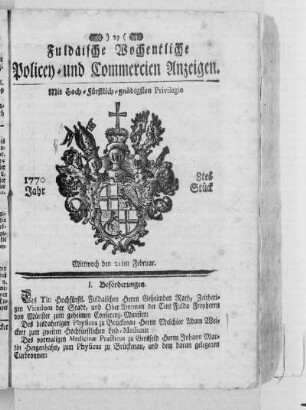8tes Stück, Ausgabe vom 21. Februar 1770