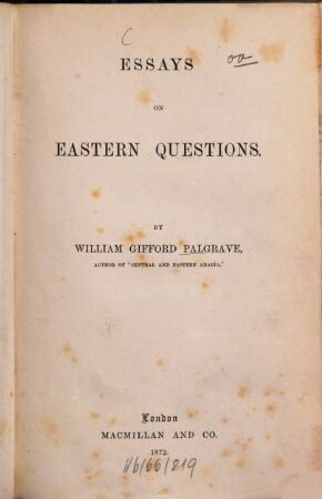 Essays on Eastern questions