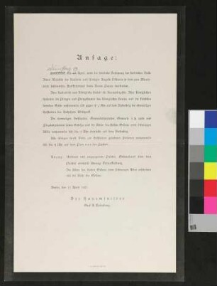 Ansage zur feierlichen Beisetzung der sterblichen Hülle Ihrer Majestät der Kaiserin und Königin Auguste Viktoria am 19.04.1921
