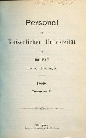 Personal der Kaiserlichen Universität zu Dorpat. 1888, Sem. 1
