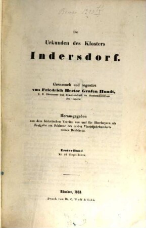 Die Urkunden des Klosters Indersdorf. 1