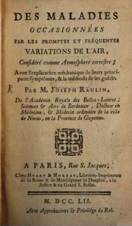 Des maladies occasionées par les ... variations de L'air