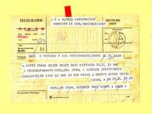 Telegramm an Frank Beyer