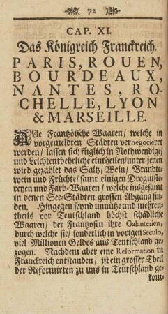 Cap. XI. Das Königreich Franckreich. Paris, Rouen, Bourdeaux, ...
