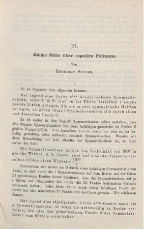 III. Einige Sätze über reguläre Polygone.