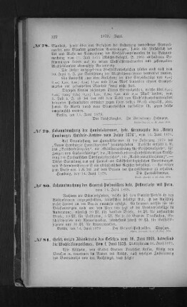 No. 81 Gesetz wegen Abänderung des Gesetzes vom 10. Juni 1869, betreffend die Wechselstempelsteuer. Vom 4.Juni 1879