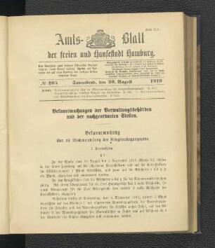 No.205, Sonnabend, den 30. August 1919