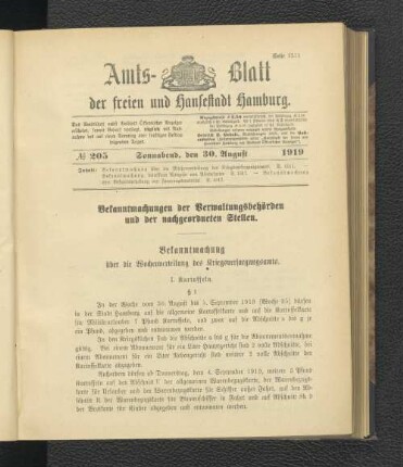 No.205, Sonnabend, den 30. August 1919