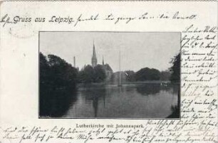 Gruss aus Leipzig: Lutherkirche mit Johannapark