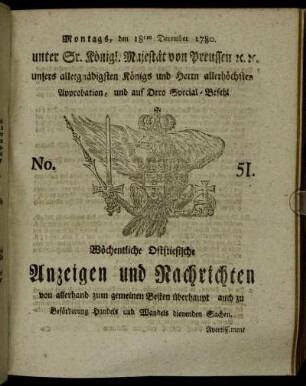 No. 51. Montags, den 18ten December 1780.