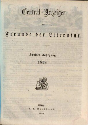 Central-Anzeiger für Freunde der Literatur. 2. 1859