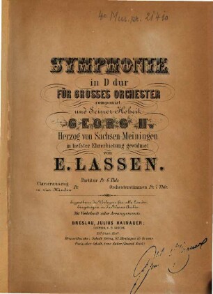 Symphonie in D Dur : für großes Orchester