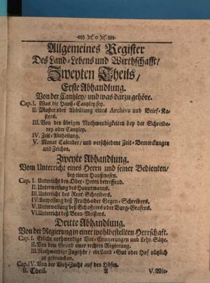 R.P. Christophori Fischeri, S.J. Fleißiges Herren-Auge, Oder: Land-Lebens, und Wirthschafft Unterricht, 2. Darinnen Behandelt wird, von Aufrichtung einer ordentlichen Cantzeley, und Hauß-Registratur ...