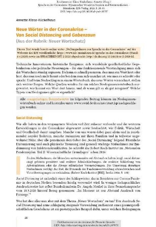 Neue Wörter in der Coronakrise – Von Social Distancing und Gabenzaun