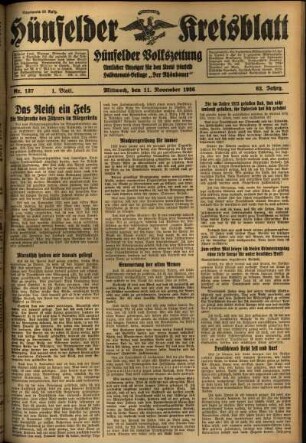 Erste Ausgabe vom Mittwoch, den 11. November 1936.