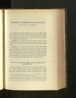 Rapporti Commerciali E Politici Fra L'Italia E L'Egitto.