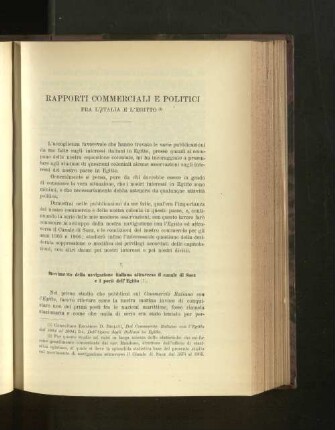 Rapporti Commerciali E Politici Fra L'Italia E L'Egitto.