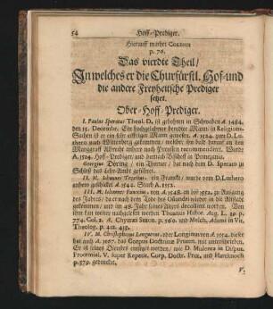 Das vierdte Theil/ In welches die Churfürstl. Hof- und die andere Freyheitliche Prediger setzet.