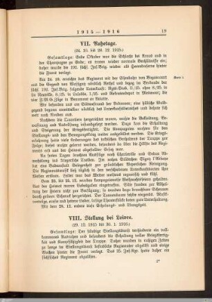 VII. Ruhetage