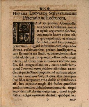 Henrici Leonardi Schurzfleischii Orientus, Illiberitanus in Hispania Baetica Episcopus, Poeta Christianus, cuius libellus, qui inscribitur Commonitorium Fidelium