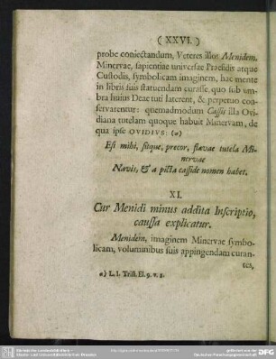 XI. Cur Menidi minus addita Inscriptio, caussa explicatur