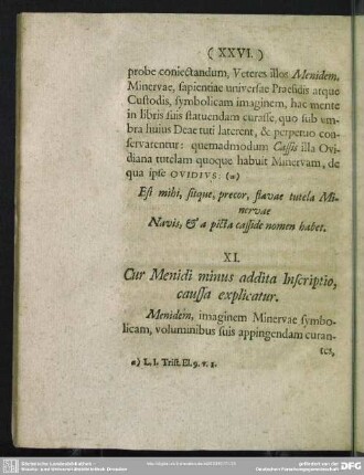 XI. Cur Menidi minus addita Inscriptio, caussa explicatur