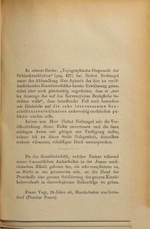 Ein Fall von vorübergehender Hemianästhesie neben Aphasie, Agraphie usw. bei ausschließlicher Läsion der Hirnrinde