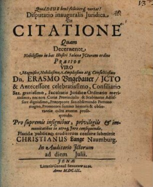 Disp. inaug. iur. de citatione
