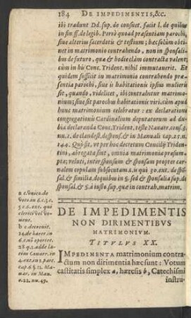 De Impedimentis Non Dirimentibus Matrimonium. Titulus XX.