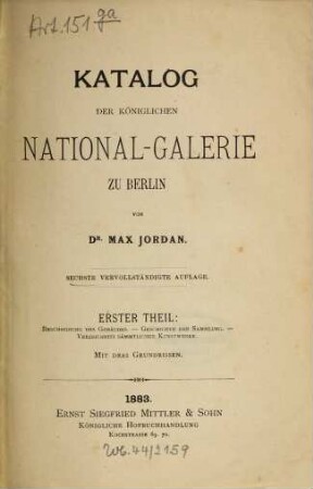 Katalog der königlichen Nationalgalerie zu Berlin. 1
