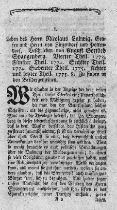 Leben des Herrn Nicolaus Ludwig, Grafen und Herrn von Zinzendorf und Pottendorf. T.4-8.