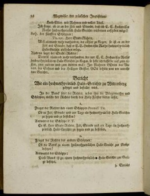 Bericht Wie ein hochnothpeinlich Hals-Gerichte zu Wittenberg geheget und bestellet wird