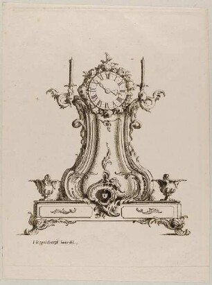 Standuhr auf breitem Sockel, Blatt aus einer Folge