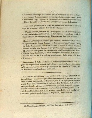 Extrait du Moniteur du 15 Avril 1814, Paris, le 14 avril 1814