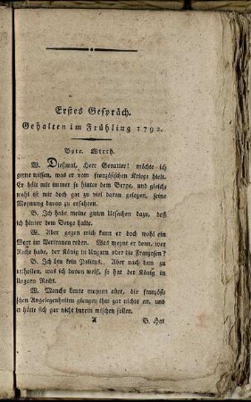 Erstes Gespräch. Gehalten im Frühling 1792. - Siebentes Gespräch. Fortsetzung des vorigen.
