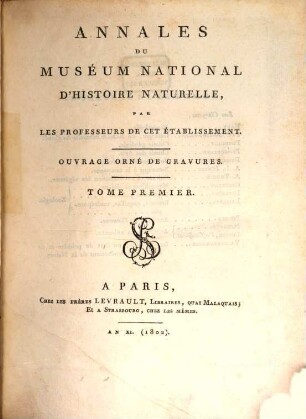 Annales du Muséum National d'Histoire Naturelle. 1, 1. 1802
