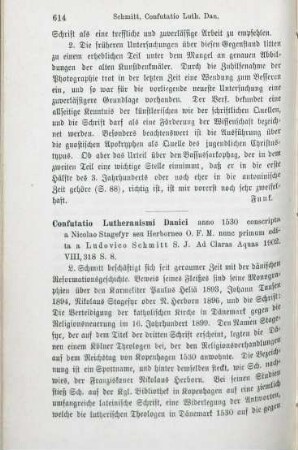 614-615 [Rezension] Schmit, Ludovico [Ed.], Confutatio Lutheranismi Danici