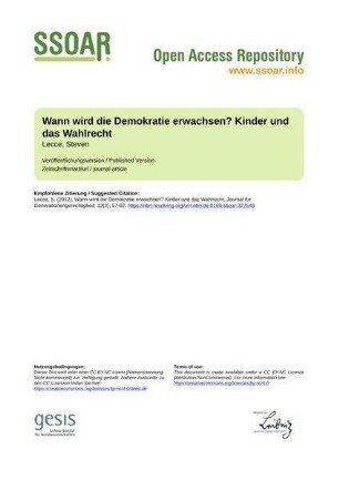 Wann wird die Demokratie erwachsen? Kinder und das Wahlrecht