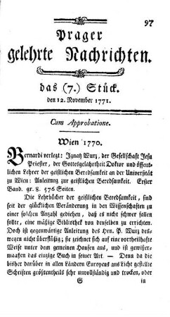 das (7.) Stück. den 12. November 1771.